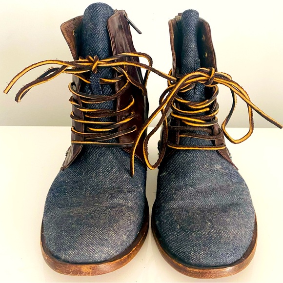 GEORGE ESQUIVEL DENIM AND LEATHER LACEUP ANKLE BOOT - Picture 2 of 5